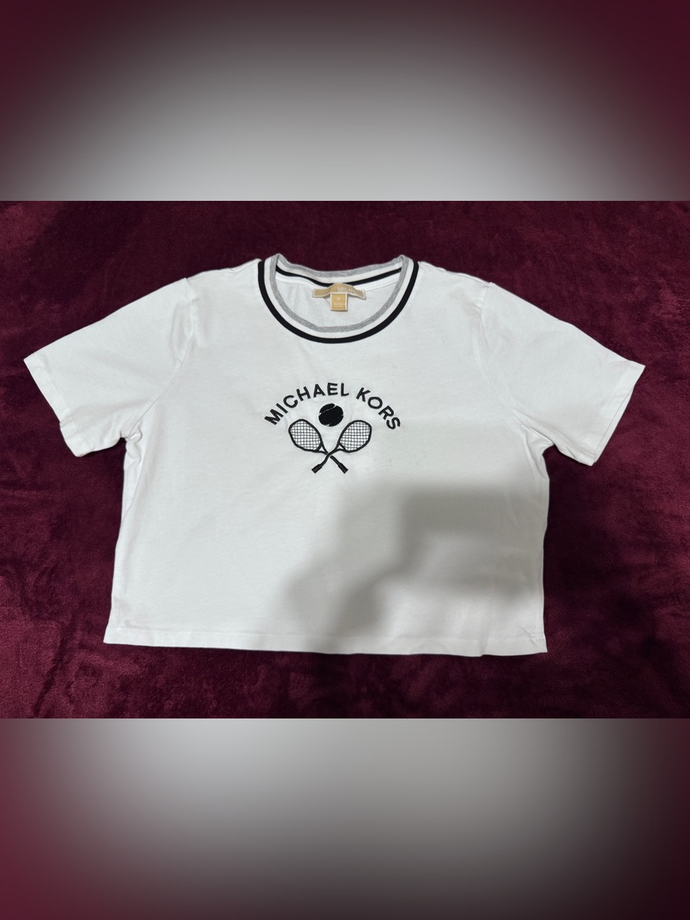 Michael Kors Women's Size M White Tennis Racket Embroidered Crop T-Shirt